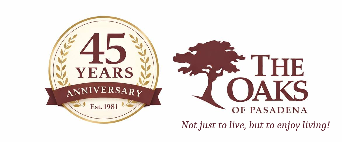 45th anniversary logo with moto for The Oaks of Pasadena