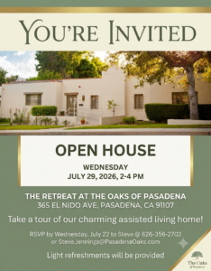 The Retreat assisted living home in Pasadena - Open House on July 29, 2026 flyer